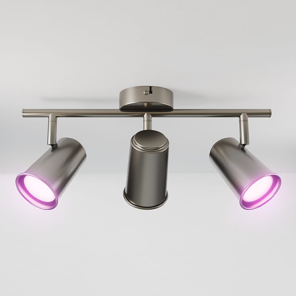 Riga LED smart plafondlamp 3 spots 15 Watt 1200 Lumen Draaibaar en kantelbaar GU10 RGBWW Wifi Bluetooth Google Home, Amazon Alexa en Siri RVS Bestuurbaar via App en Stem