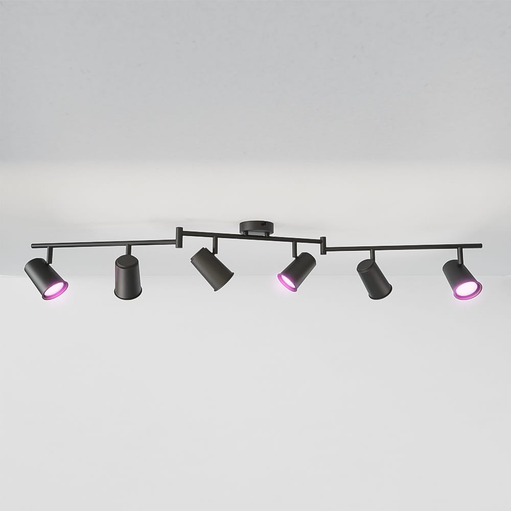 Riga - LED smart plafondlamp - 6 spots - 30 Watt 2400 Lumen - Draaibaar en kantelbaar - GU10 - RGBWW - Wifi + Bluetooth - Google Home, Amazon Alexa en Siri - Zwart - Bestuurbaar via App en Stem afbeelding 1