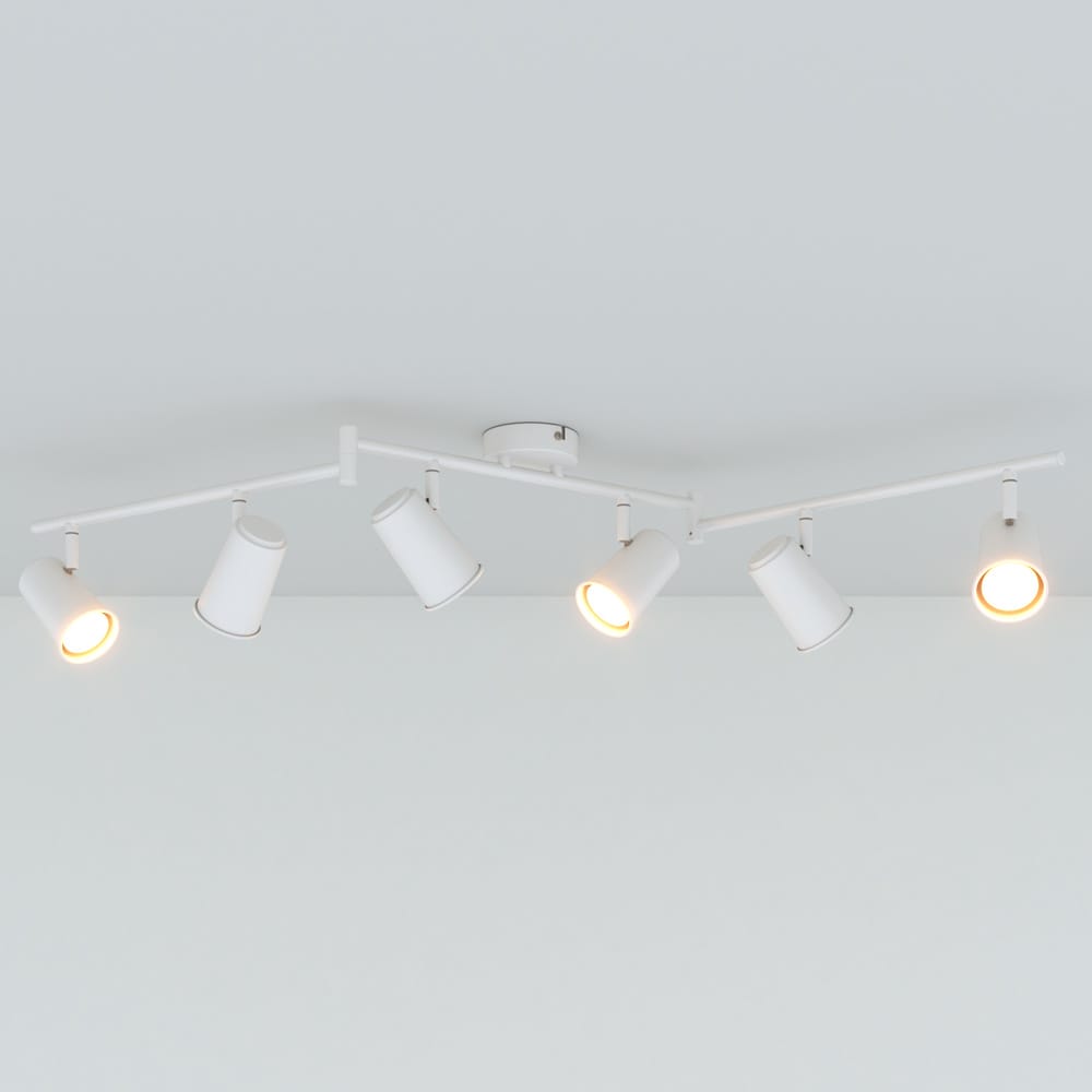 Riga - LED plafondlamp - 30 Watt 2345 lumen - 6 spots - 2700K Warm wit - Draaibaar en dimbaar - GU10 - Kantelbaar - Plafondspot - IP20 Voor binnen - Wit afbeelding