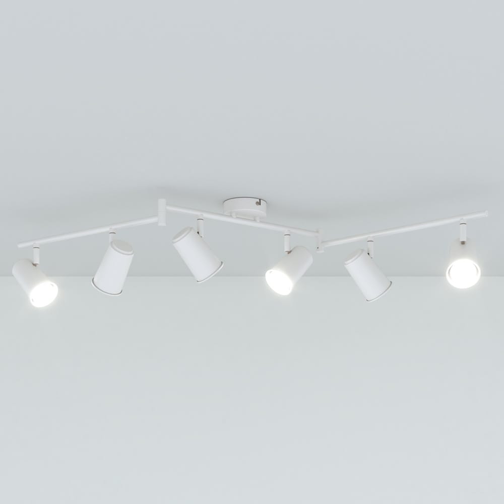 Riga - LED plafondlamp - 24 Watt 2345 Lumen - 6 spots - 6500K Neutraal wit - Draaibaar en dimbaar - GU10 - Kantelbaar - Plafondspot - IP20 Voor binnen - Wit afbeelding 1