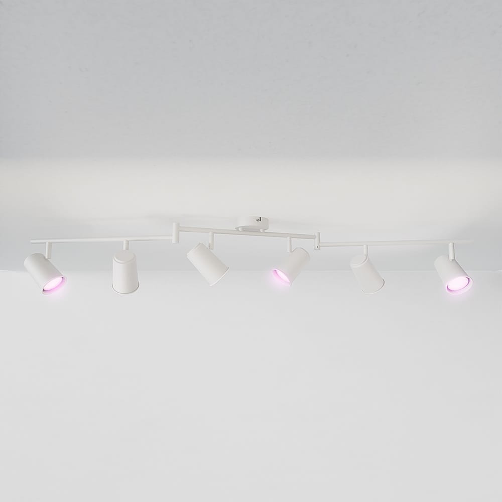 Riga - LED smart plafondlamp - 6 spots - 30 Watt 2400 Lumen - Draaibaar en kantelbaar - GU10 - RGBWW - Wifi + Bluetooth - Google Home, Amazon Alexa en Siri - Wit - Bestuurbaar via App en Stem afbeelding