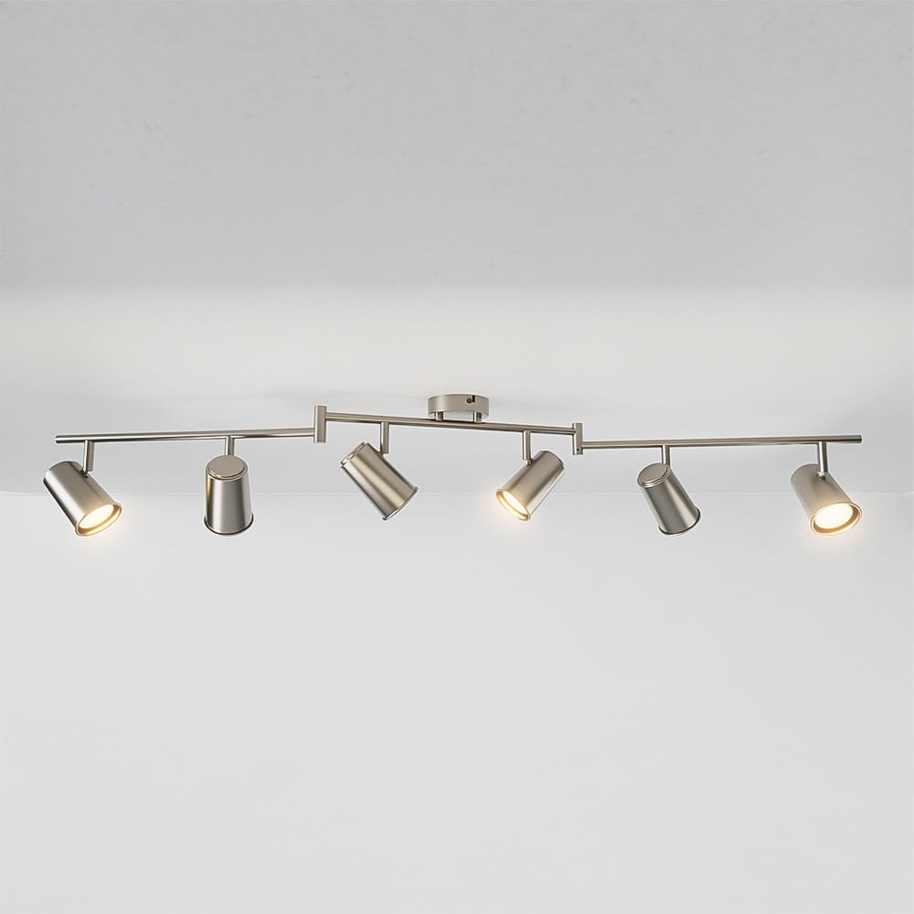 Riga - LED plafondlamp - 30 Watt 2345 lumen - 6 spots - 2700K Warm wit - Draaibaar en dimbaar - GU10 - Kantelbaar - Plafondspot - IP20 Voor binnen - RVS afbeelding 1