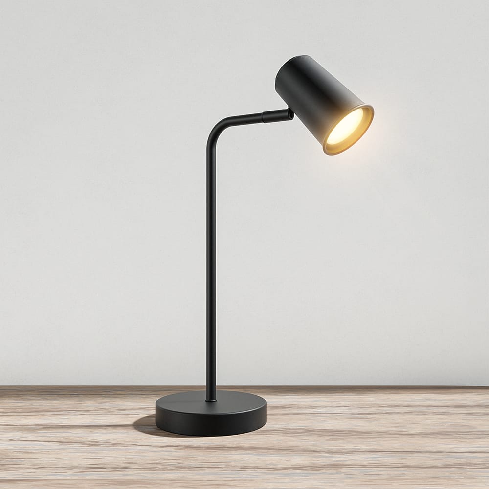 Riga - LED Tafellamp - 4 Watt 345 lumen - 2700K Warm wit- Kantelbaar en Draaibaar - Ingebouwde snoerdimmer - Bureaulamp - GU10 - IP20 voor binnen - Zwart afbeelding
