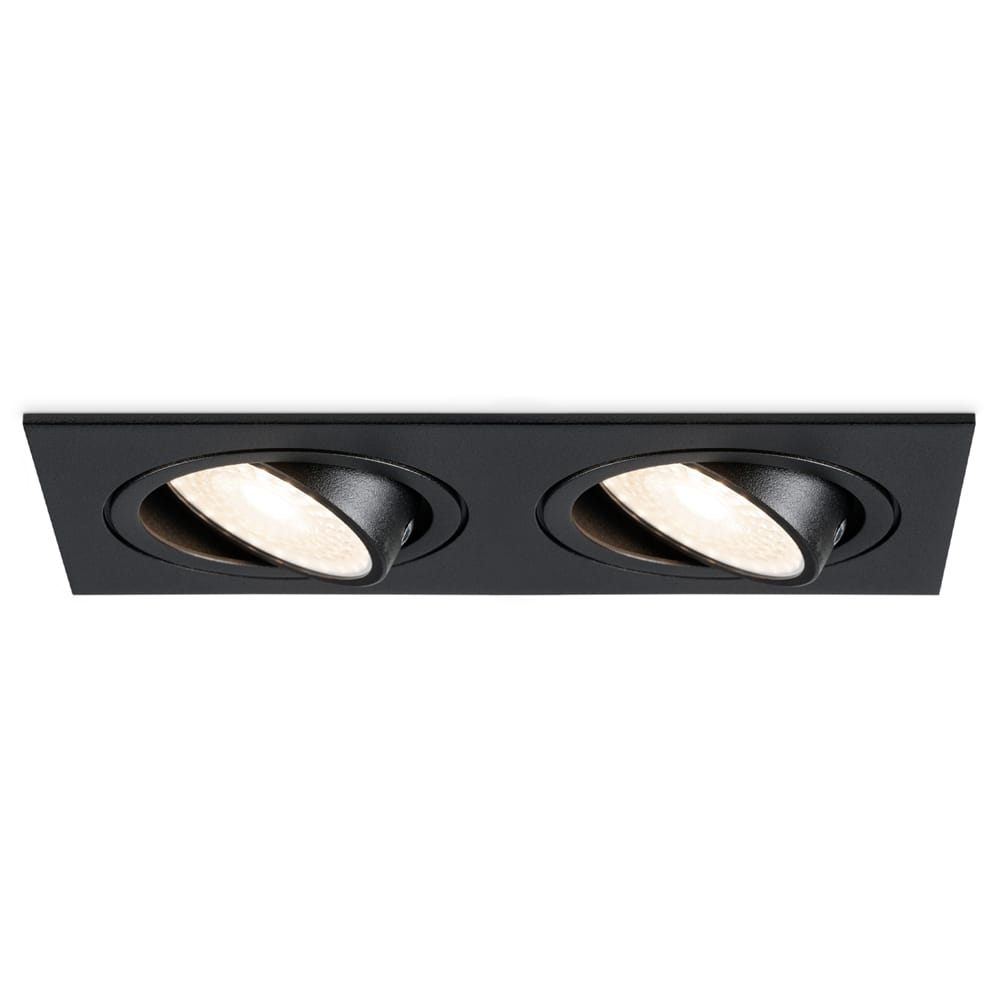 Mallorca LED inbouwspot - IP20 - Kantelbaar - 10 Watt 800 Lumen - 4000K Neutraal wit - Dubbel - GU10 - Dimbaar - Rechthoek - Voor binnen - Zwart afbeelding