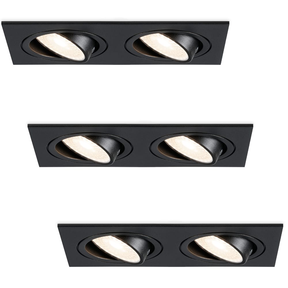 Set van 3 Mallorca LED inbouwspot - IP20 - Kantelbaar - 8 Watt 690 Lumen - 4000K Neutraal wit - Dubbel - GU10 - Dimbaar - Rechthoek - Voor binnen - Zwart afbeelding 1