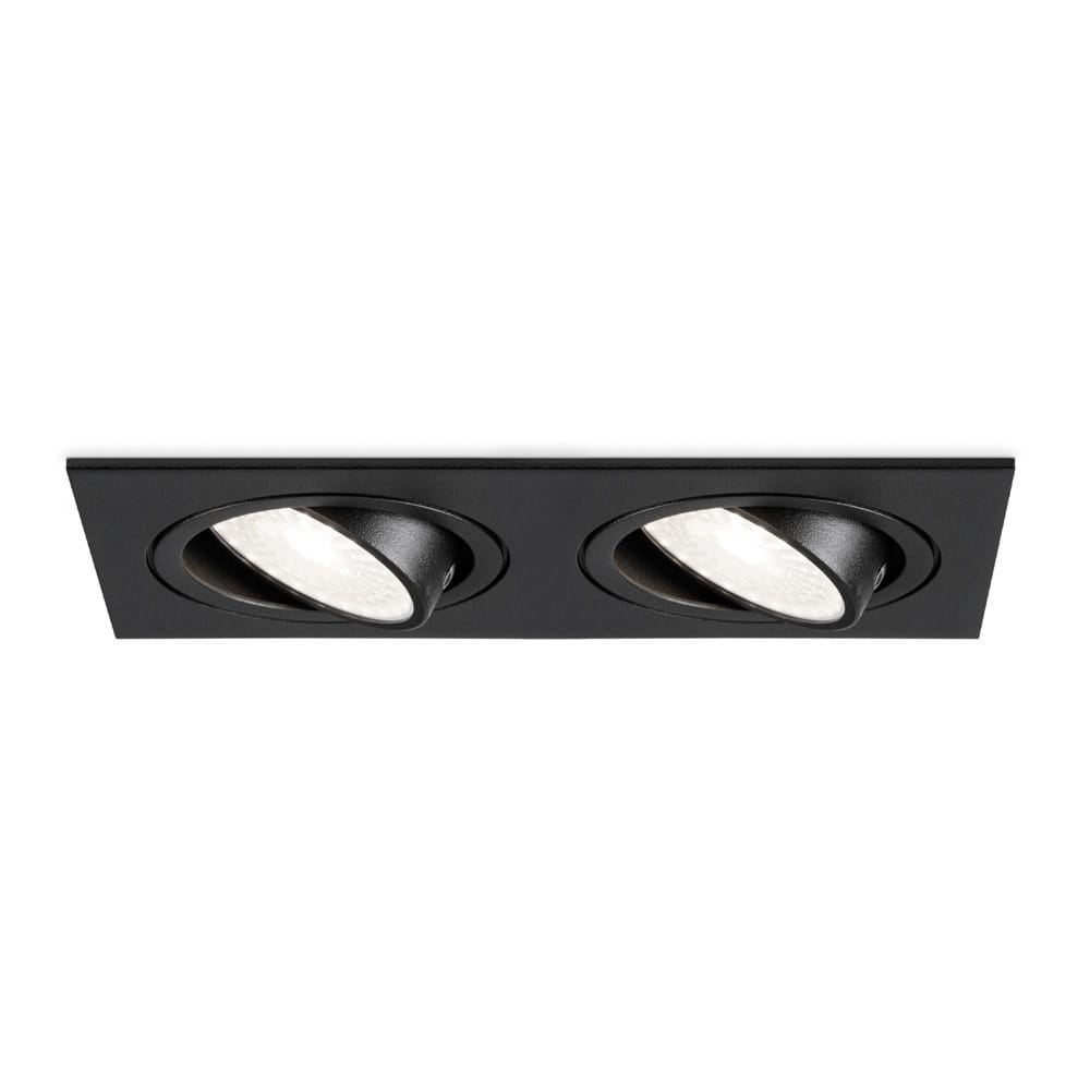 Mallorca LED inbouwspot - IP20 - Kantelbaar - 10 Watt 800 Lumen - 6000K Daglicht wit - Dubbel - GU10 - Dimbaar - Rechthoek - Voor binnen - Zwart afbeelding