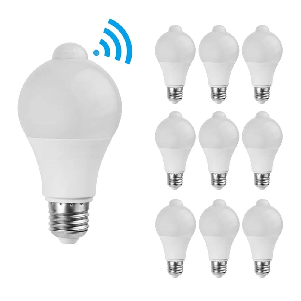 Set van 10 E27 LED Lampen met Sensor - 6 Watt 480 lumen - 6500K daglicht wit - PIR Bewegingsensor - Schemerschakelaar afbeelding