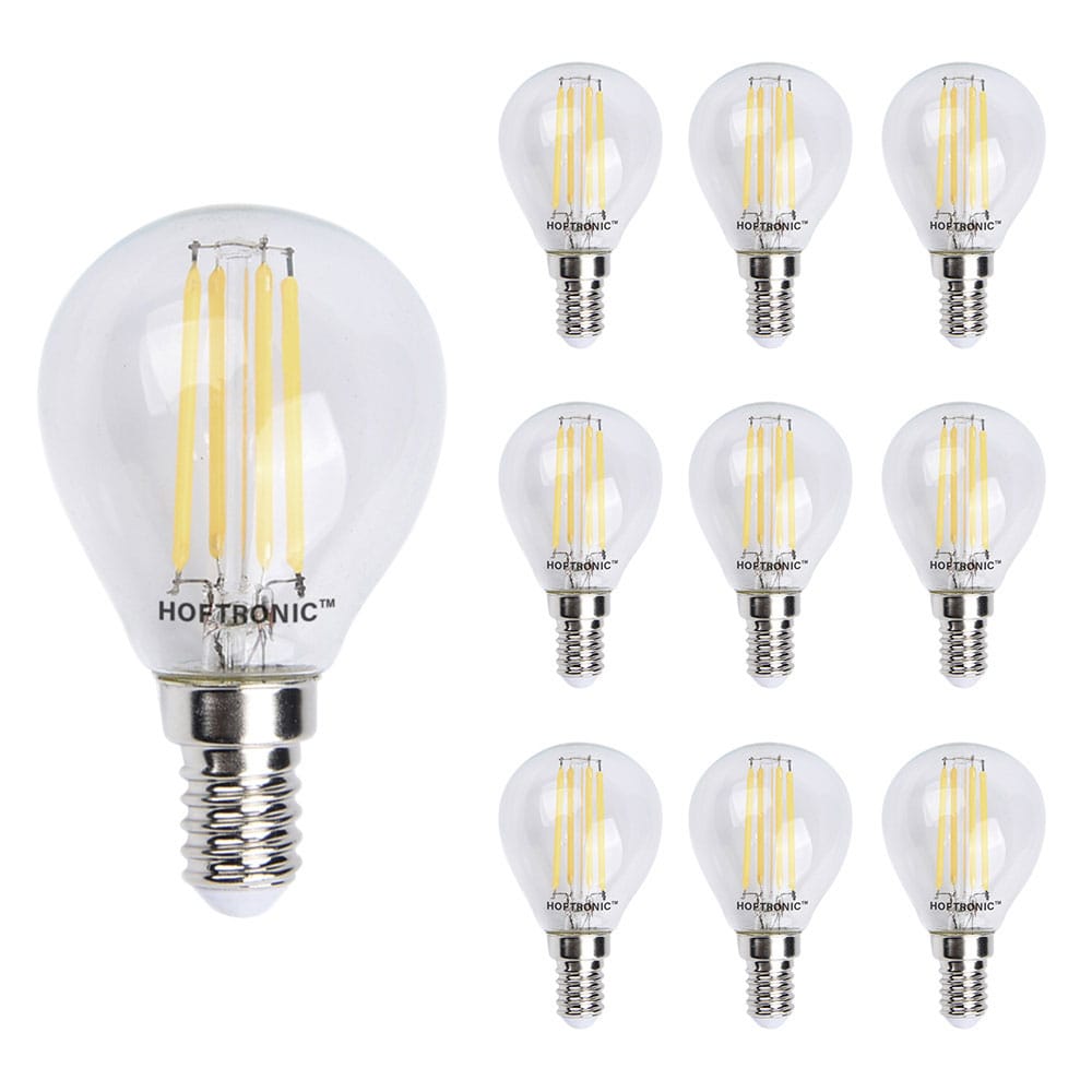 10x E14 LED Filament - 4 Watt 470 lumen - 2700K warm wit licht - kleine fitting - Vervangt 40 Watt - P45 vorm afbeelding 1