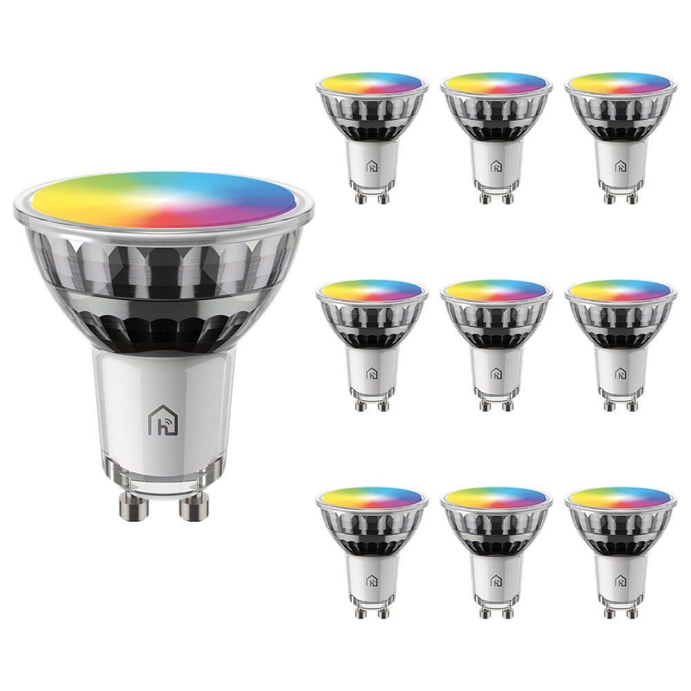 10x GU10 smart spot - 4,5 Watt 350 lumen - RGBWW - WiFi + Bluetooth - Glazen spot - App besturing, Google Home, Amazon Alexa en Siri afbeelding 1