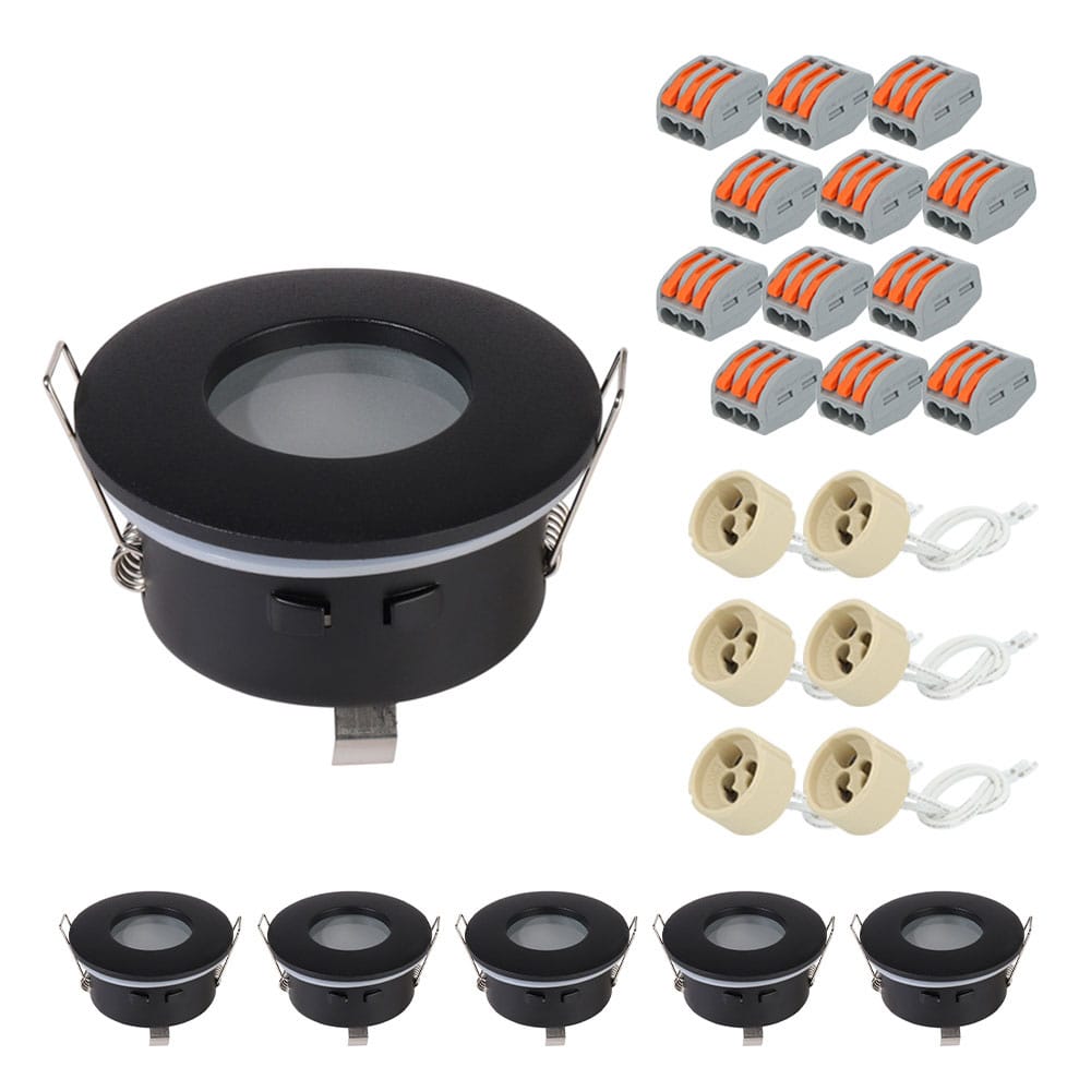 Set van 6 Bento - LED Inbouwspots - Armatuur - Diameter 83mm - GU10 Fitting incl. lamphouder - Rond - IP44 voor badkamer en buiten - Zwart afbeelding