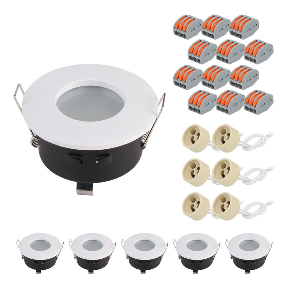 Set van 6 Raval - LED Inbouwspots - Armatuur - Diameter 83mm - GU10 Fitting incl. lamphouder - Rond - IP44 voor badkamer en buiten - Wit afbeelding