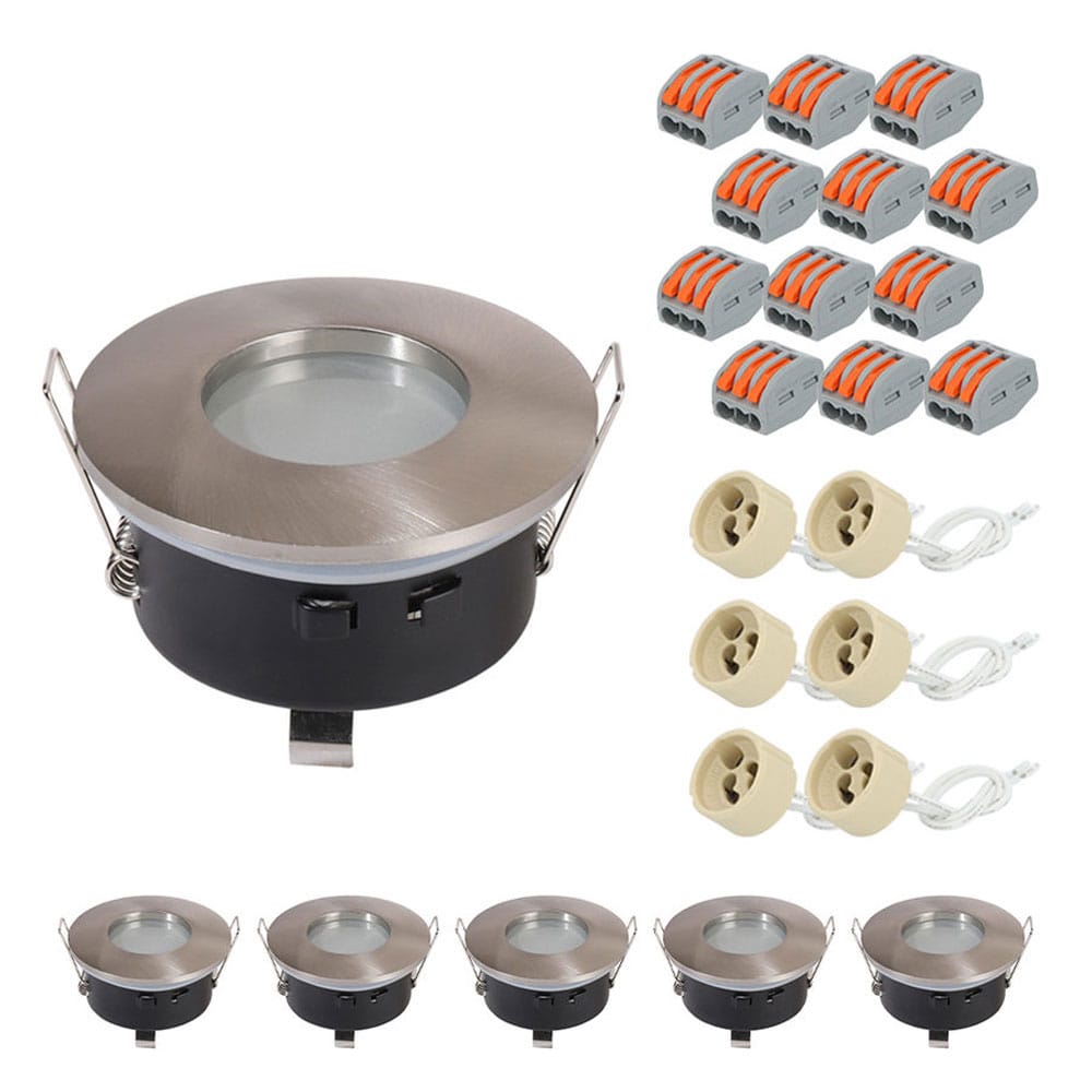 Set van 6 Vista - LED Inbouwspots - Armatuur - Diameter 83mm - GU10 Fitting incl. lamphouder - Rond - IP44 voor badkamer en buiten - RVS afbeelding