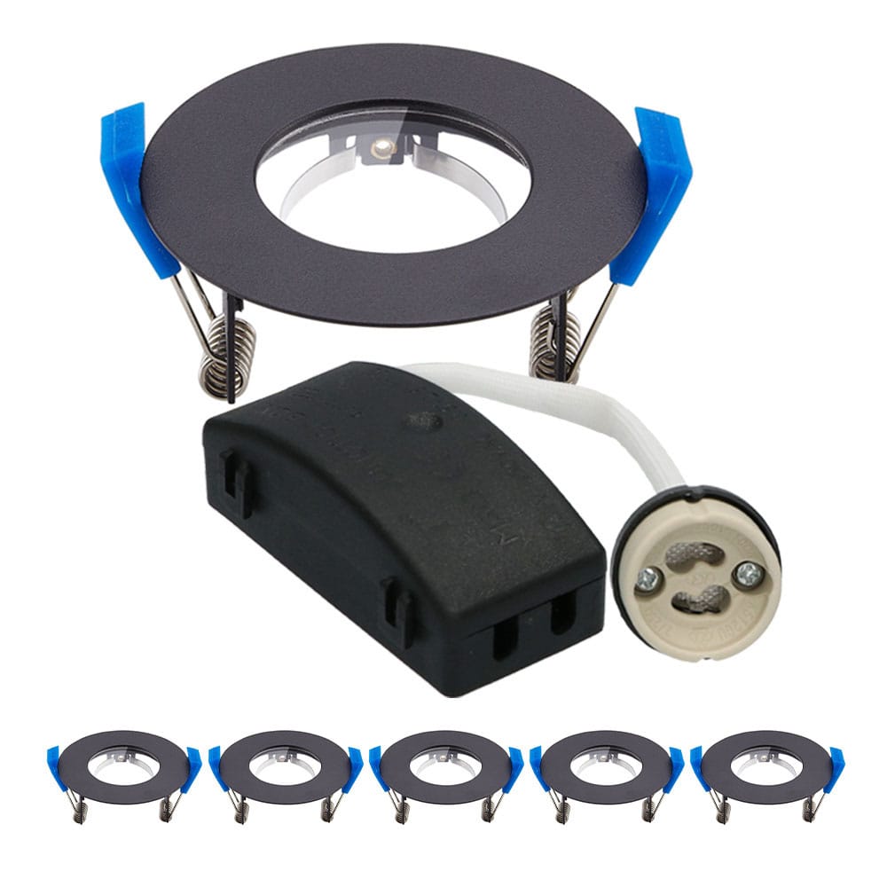 Set van 6 Pisa - LED Inbouwspots - Armatuur - Diameter 85mm - GU10 Fitting incl. lamphouder - Rond - IP65 voor badkamer en buiten - Zwart afbeelding