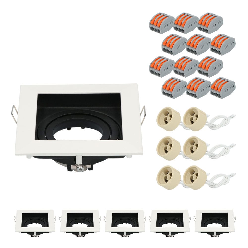 Set van 6 Altos LED Inbouwspots - Kantelbaar armatuur - 10x10 cm - Vierkant - GU10 Fitting incl. lamphouder - IP20 voor binnen - Wit afbeelding