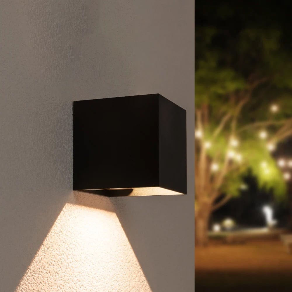 Kansas Solar LED wandlamp XL - Kubus downlight - Incl. Bewegingssensor en schemerschakelaar - 3000K warm wit - IP54 waterdicht - Monocrystal - Zwart afbeelding