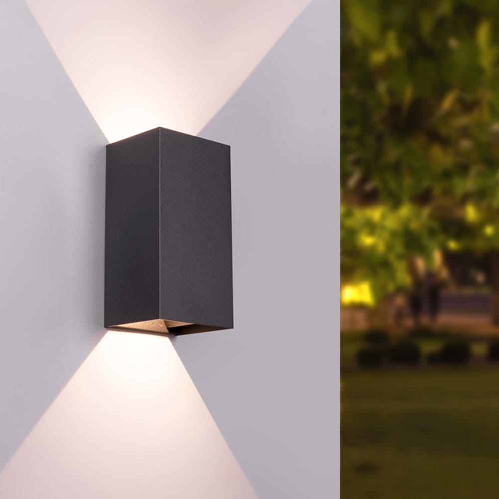 Miles XL LED Wandlamp Dimbaar - 20 Watt 2000 lumen - H 23cm B 12cm - 3000K Warm wit - IP65 waterdicht - Zwart - Up & Down lamp voor binnen en buiten afbeelding