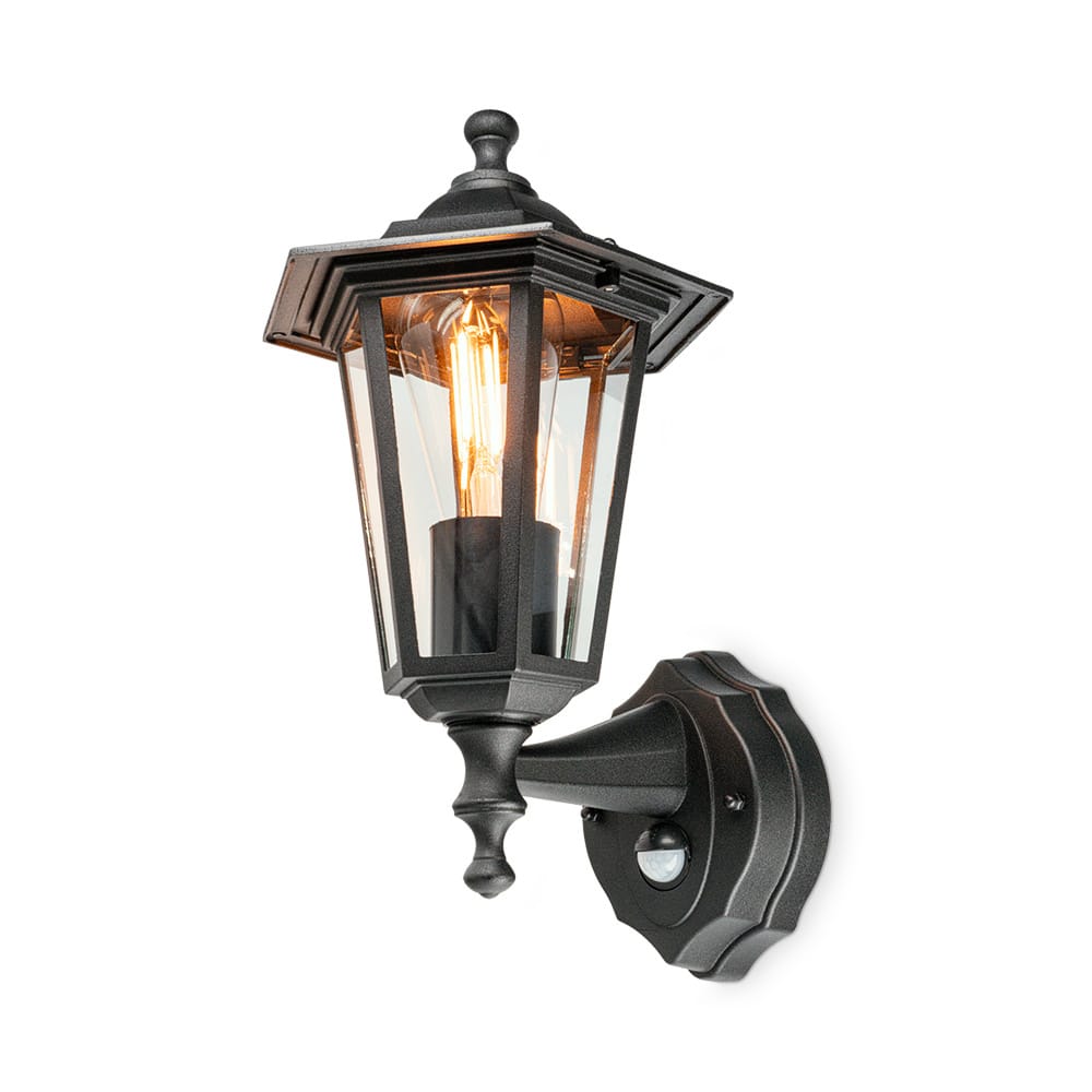 Huron klassieke wandlamp - bewegingsmelder - IP44 waterdicht - E27 fitting - Zwart - Buitenlamp - tuinverlichting afbeelding 1