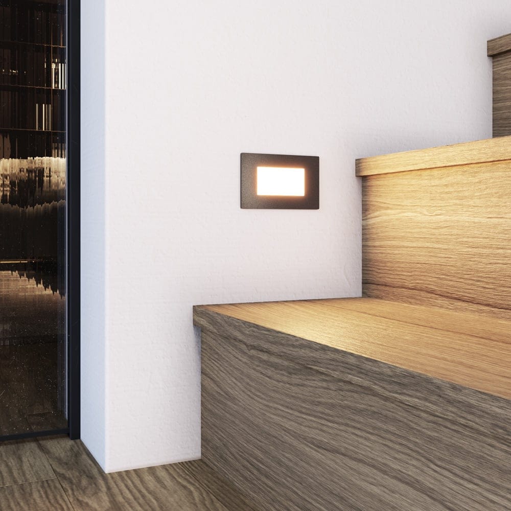 Dillon LED Inbouw wandlamp Zwart 3 Watt 340 Lumen 3000K warm wit IP54 Wand Inbouwspot rechthoek Tuinverlichting trapverlichting