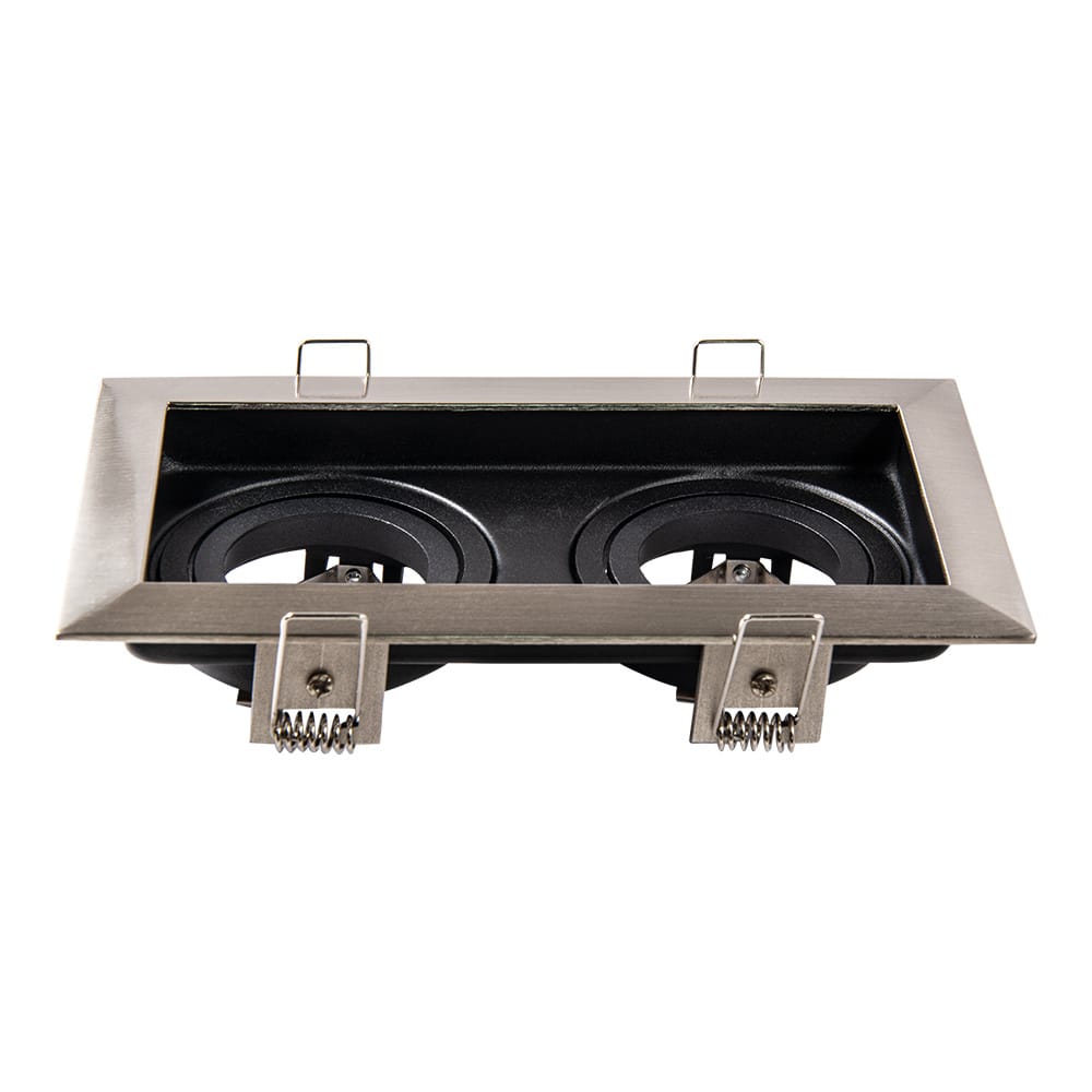 Durham Dubbel LED Inbouwspot - Kantelbaar armatuur - 10x18 cm - GU10 Fitting incl. lamphouder - Vierkant - IP20 voor binnen - RVS afbeelding