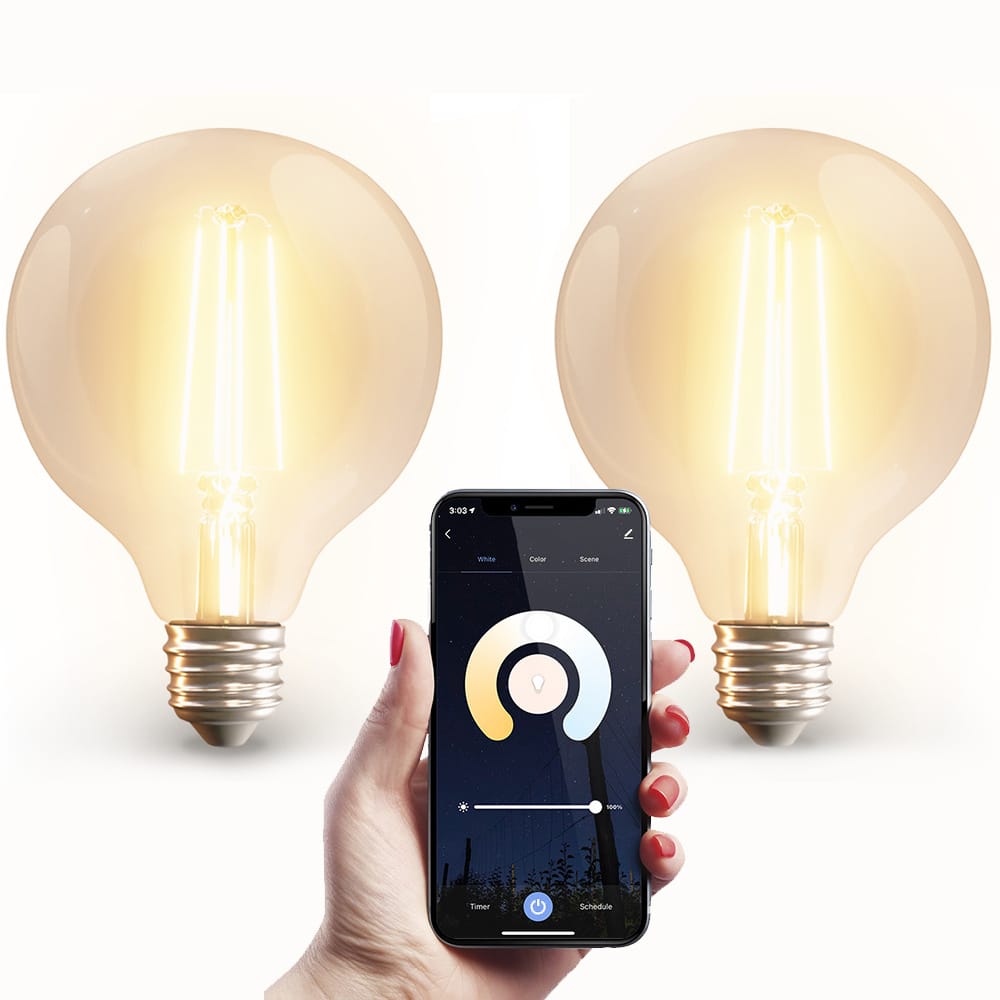 2x Smart E27 LED filament lamp G95 Wifi Bluetooth 806 lumen 7 Watt Warm wit tot koud wit