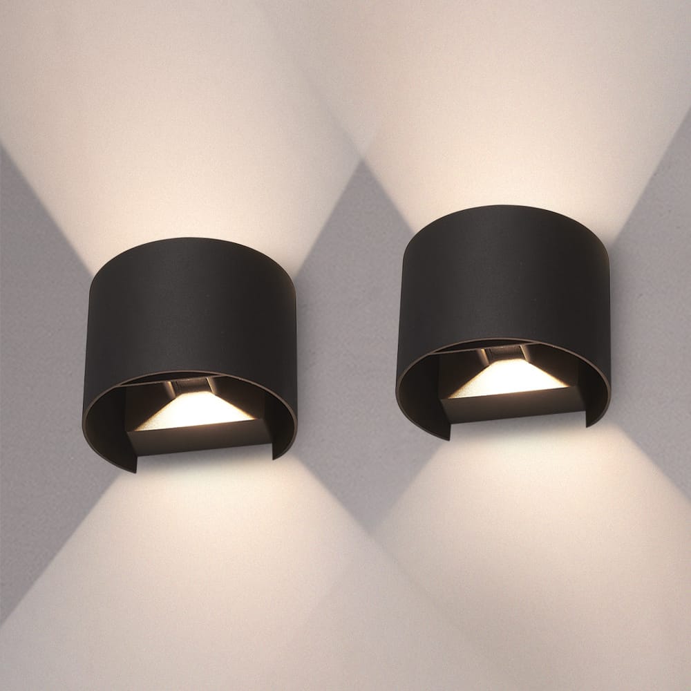 Set van 2 Denver - LED Wandlamp - 6 Watt 660 Lumen - 3000K Warm wit - Dimbaar - IP54 waterdicht - Up & Down - Wandverlichting voor binnen en buiten - Zwart afbeelding