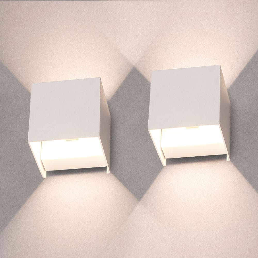Set van 2 Kansas - LED Wandlamp - 7 Watt 560 Lumen - 3000K Warm wit - Up & Down light - IP65 waterdicht - Kubus - Wand verlichting voor binnen en buiten - Wit afbeelding