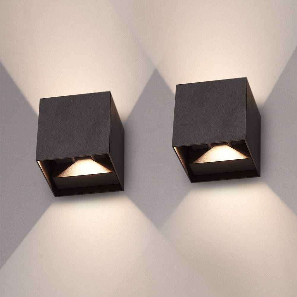 Set van 2 Kansas - LED Wandlamp - 7 Watt 560 Lumen - 3000K Warm wit - Up & Down light - Dimbaar - IP65 waterdicht - Kubus - Wand verlichting voor binnen en buiten - Zwart afbeelding