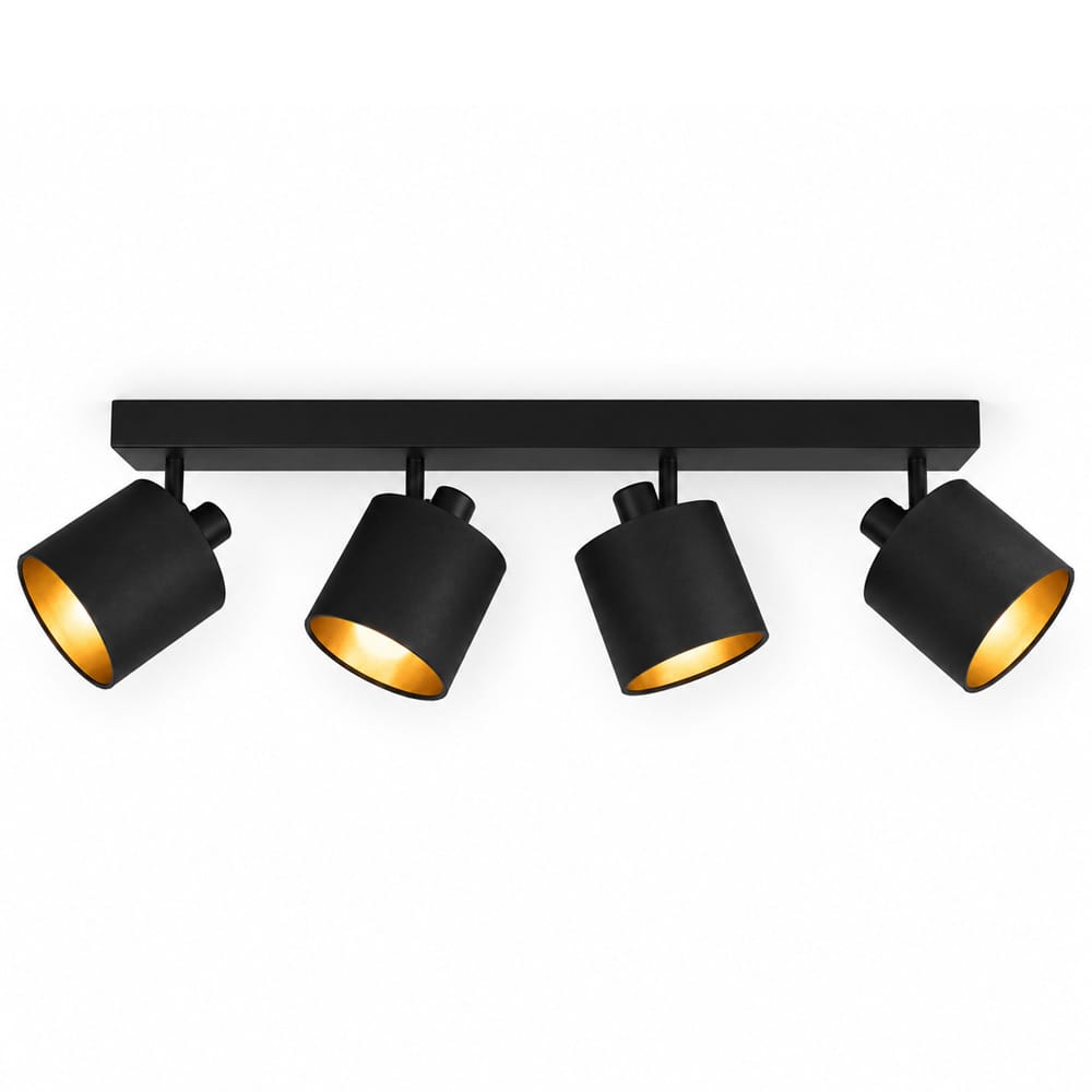 Jimmy LED Plafondspot - 4 spots - Kantelbaar - Draaibaar - Zwart/Goud - E14 fitting - IP20 voor binnen - Textiel spot afbeelding 1