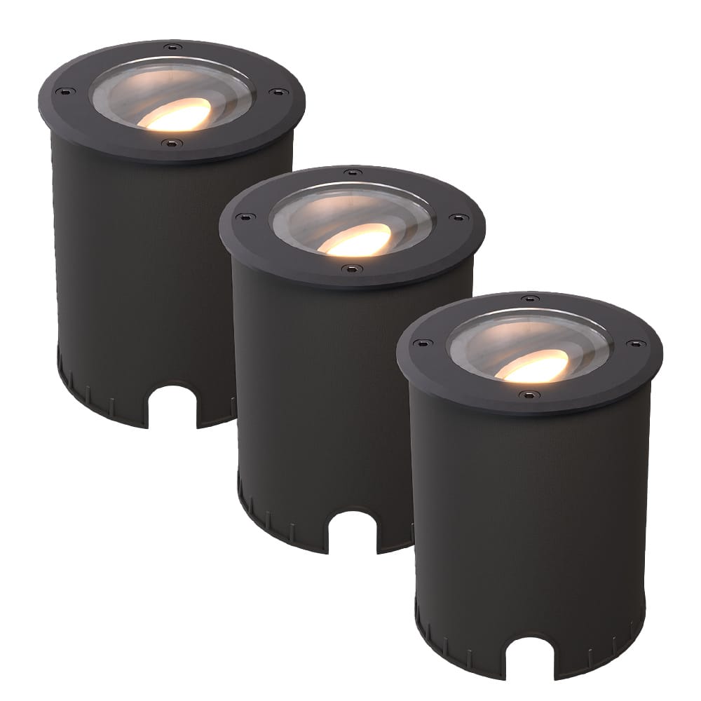 Set van 3 Lilly dimbare LED Grondspot - Kantelbaar - Overrijdbaar - Rond - 2700K warm wit - IP67 waterdicht - 3 jaar garantie - Zwart afbeelding 1