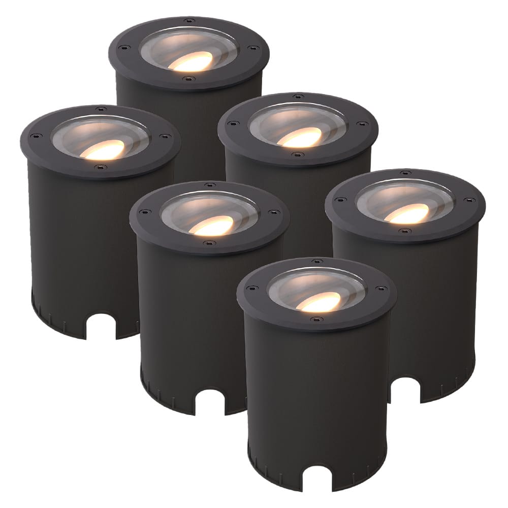 Set van 6 Lilly dimbare LED Grondspot - Kantelbaar - Overrijdbaar - Rond - 2700K warm wit - IP67 waterdicht - 3 jaar garantie - Zwart afbeelding 1