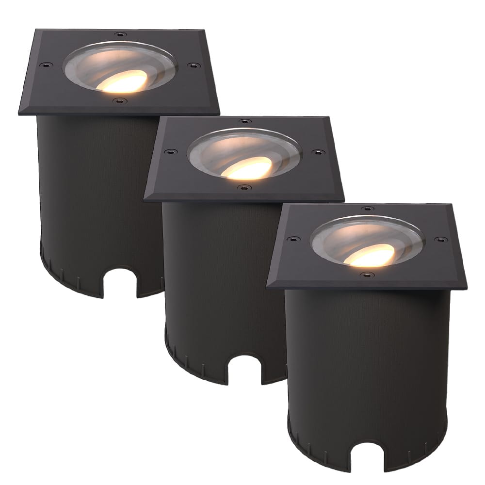 Set van 3 Cody LED Grondspots Zwart - GU10 4,4 Watt 345 lumen dimbaar - 2700K warm wit - Kantelbaar - Overrijdbaar - Vierkant - IP67 waterdicht afbeelding 1