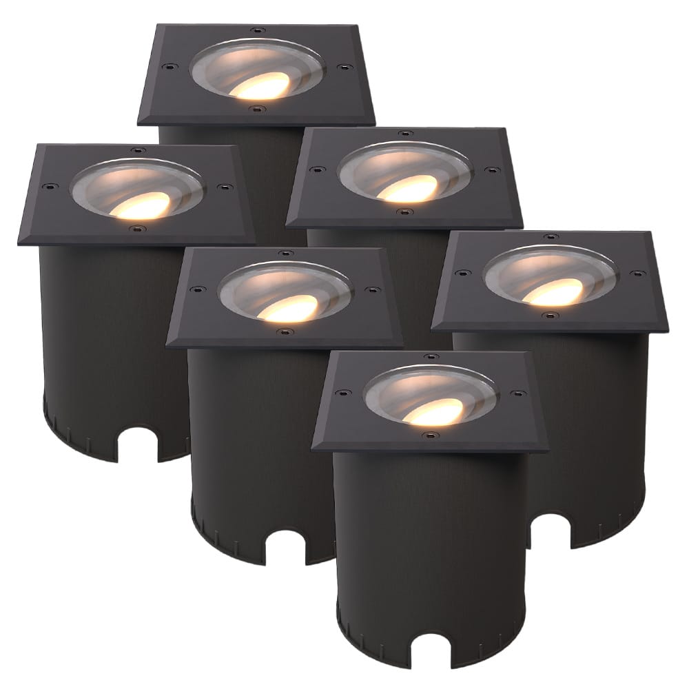 Set van 6 Cody LED Grondspots Zwart - GU10 4,4 Watt 345 lumen dimbaar - 2700K warm wit - Kantelbaar - Overrijdbaar - Vierkant - IP67 waterdicht afbeelding 1