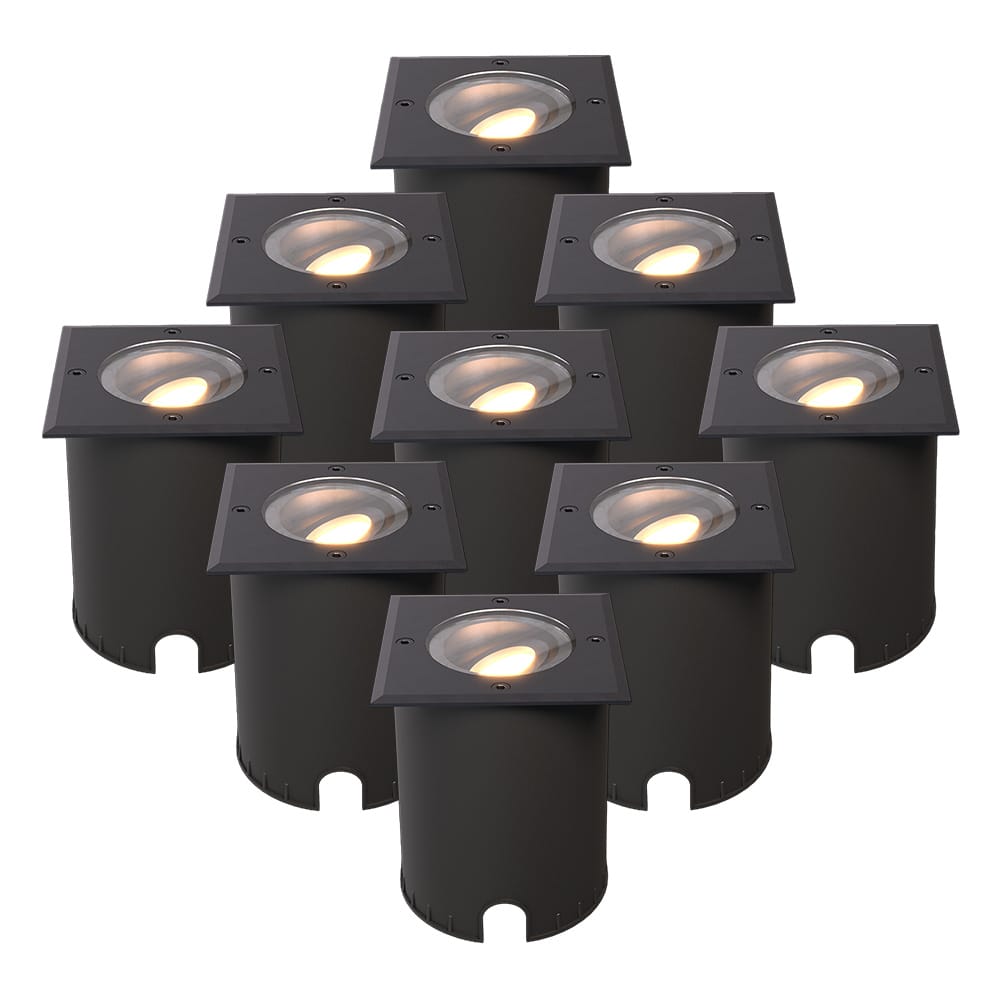 Set van 9 Cody LED Grondspots Zwart - GU10 4,4 Watt 345 lumen dimbaar - 2700K warm wit - Kantelbaar - Overrijdbaar - Vierkant - IP67 waterdicht afbeelding