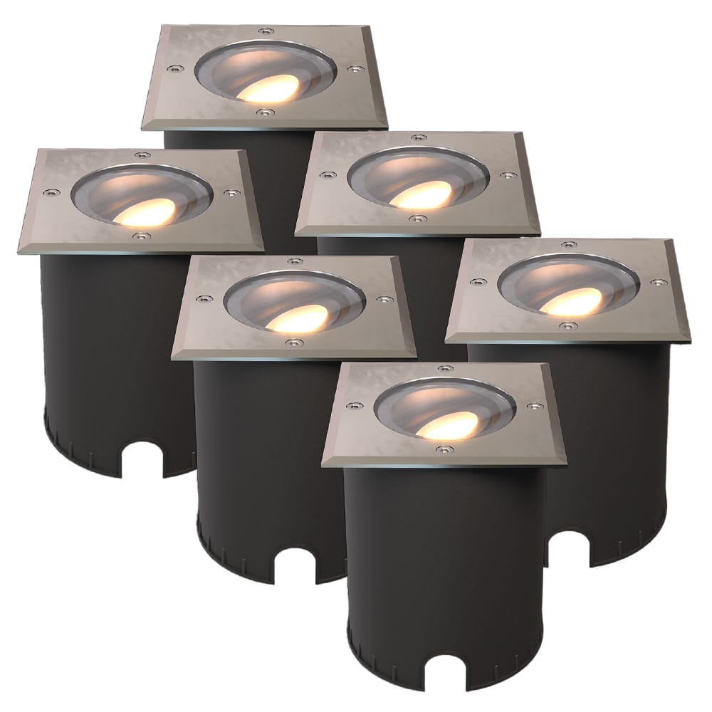 Set van 6 Cody LED Grondspots RVS - GU10 4,4 Watt 345 lumen dimbaar - 2700K warm wit - Kantelbaar - Overrijdbaar - Vierkant - IP67 waterdicht afbeelding 1