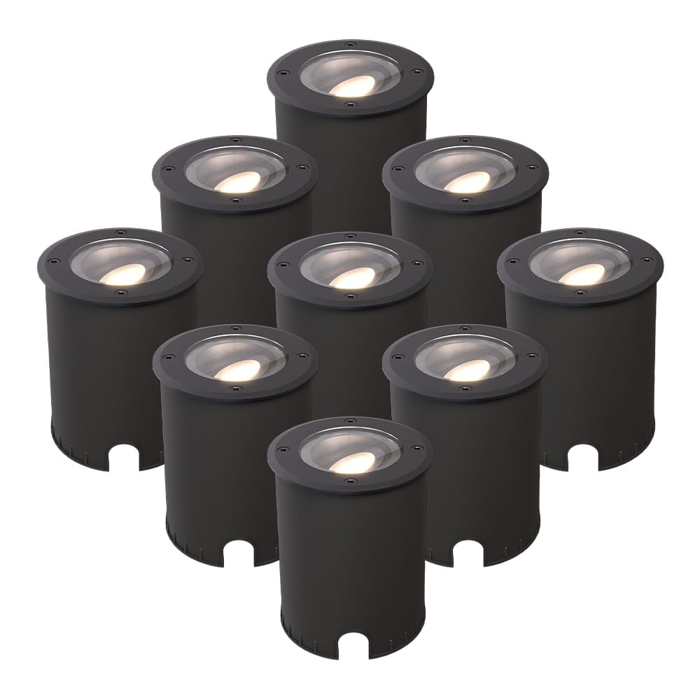 Set van 9 Lilly dimbare LED Grondspot - Kantelbaar - Overrijdbaar - Rond - 4000K neutraal wit - IP67 waterdicht - 3 jaar garantie - Zwart afbeelding