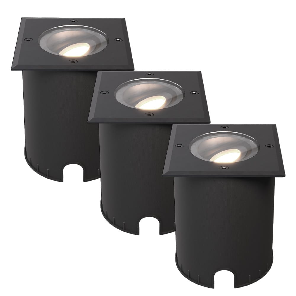 Set van 3 Cody LED Grondspots Zwart - GU10 4,5 Watt 345 lumen dimbaar - 4000K neutraal wit - Kantelbaar - Overrijdbaar - Vierkant - IP67 waterdicht afbeelding