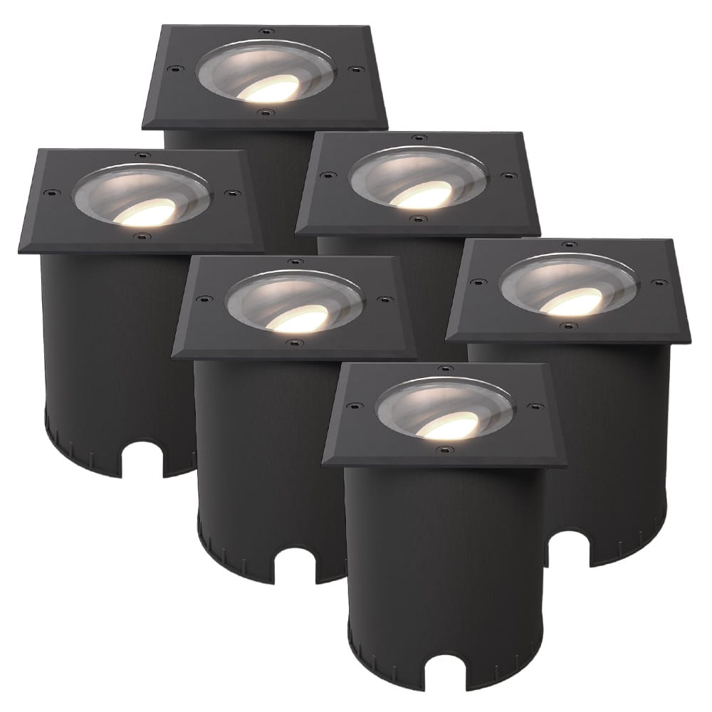 Set van 6 Cody LED Grondspots Zwart - GU10 4,5 Watt 345 lumen dimbaar - 4000K neutraal wit - Kantelbaar - Overrijdbaar - Vierkant - IP67 waterdicht afbeelding 1