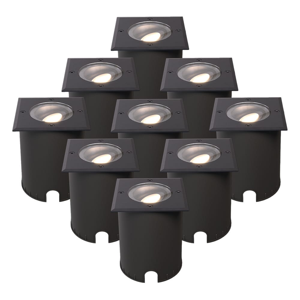 Set van 9 Cody LED Grondspots Zwart - GU10 4,5 Watt 345 lumen dimbaar - 4000K neutraal wit - Kantelbaar - Overrijdbaar - Vierkant - IP67 waterdicht afbeelding