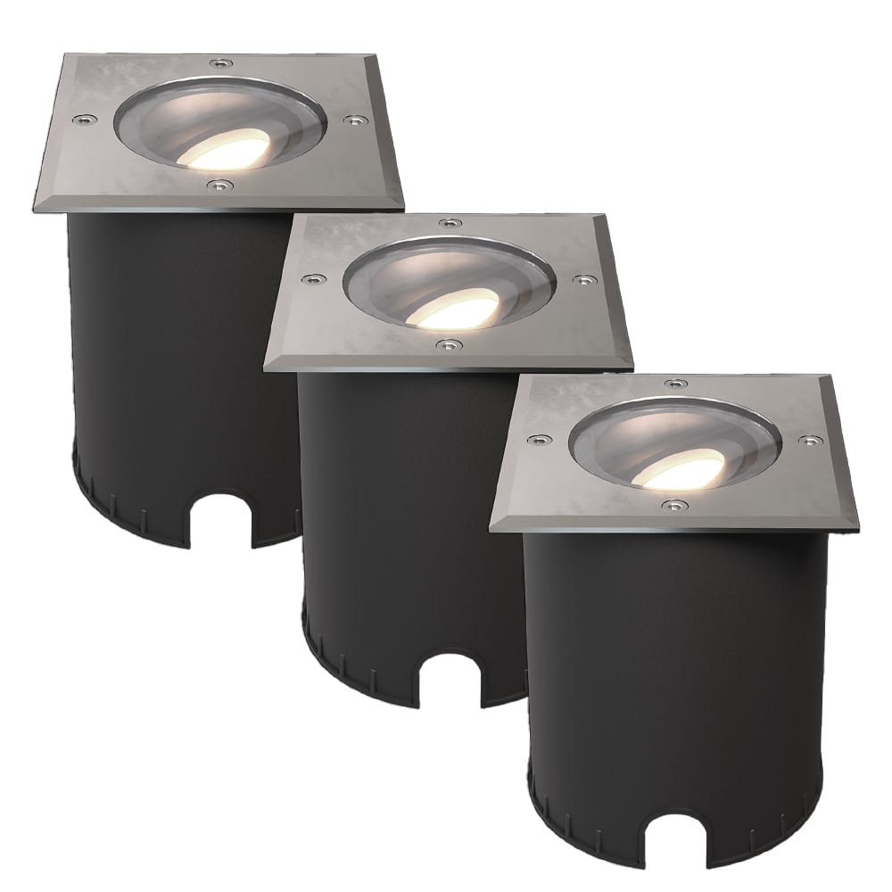 Set van 3 Cody LED Grondspots RVS - GU10 4,5 Watt 345 lumen dimbaar - 4000K neutraal wit - Kantelbaar - Overrijdbaar - Vierkant - IP67 waterdicht afbeelding