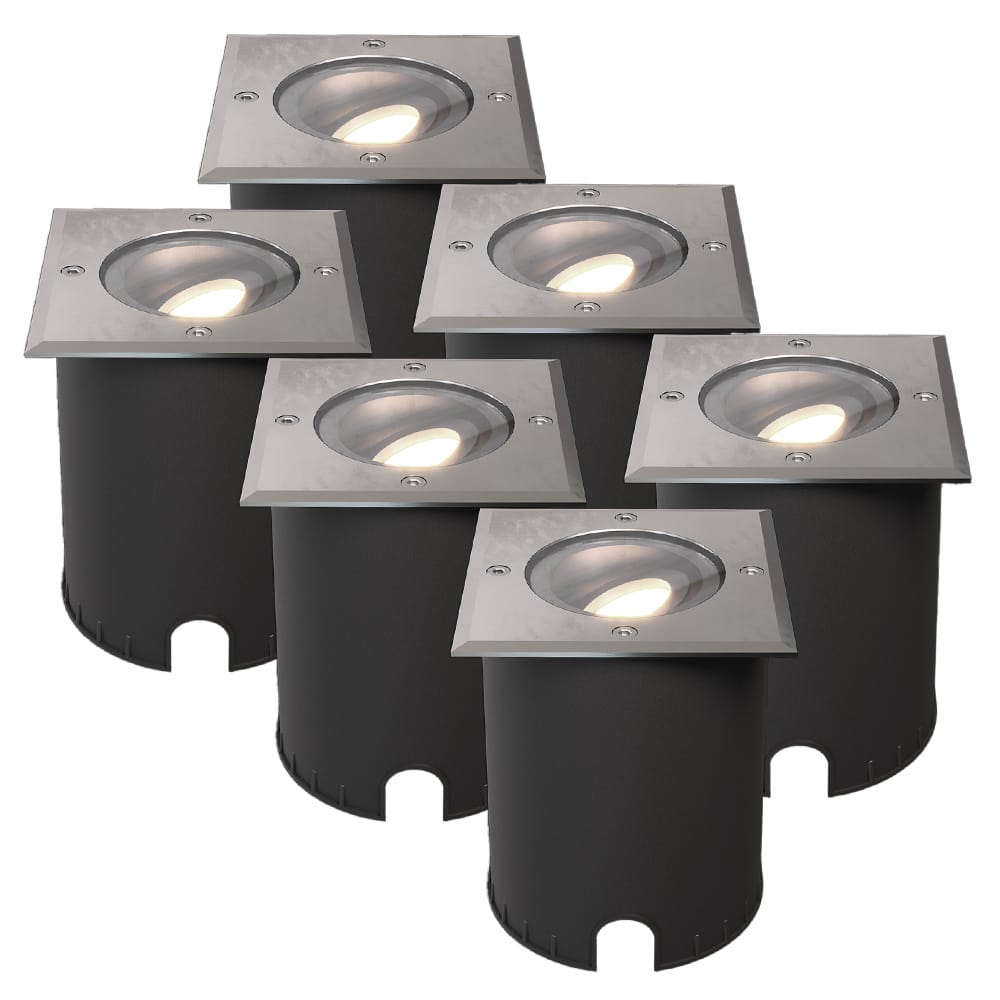 Set van 6 Cody LED Grondspots RVS - GU10 4,5 Watt 345 lumen dimbaar - 4000K neutraal wit - Kantelbaar - Overrijdbaar - Vierkant - IP67 waterdicht afbeelding 1