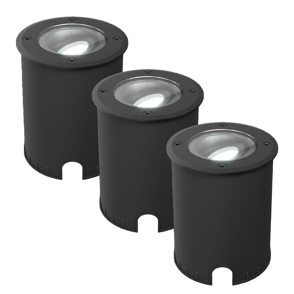 Set van 3 Lilly dimbare LED Grondspot - Kantelbaar - Overrijdbaar - Rond - 6500K daglicht wit - IP67 waterdicht - 3 jaar garantie - Zwart afbeelding