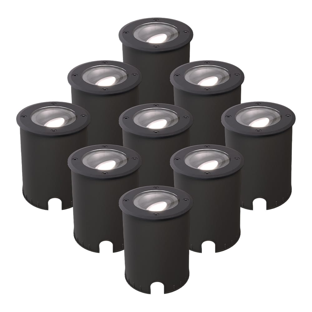 Set van 9 Lilly dimbare LED Grondspot - Kantelbaar - Overrijdbaar - Rond - 6500K daglicht wit - IP67 waterdicht - 3 jaar garantie - Zwart afbeelding