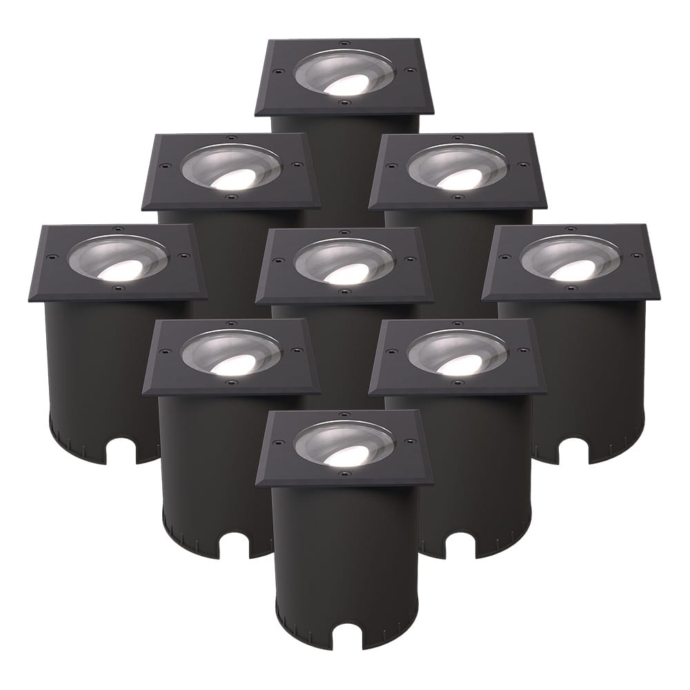 Set van 9 Cody LED Grondspots Zwart - GU10 4,5 Watt 345 lumen dimbaar - 6500K daglicht wit - Kantelbaar - Overrijdbaar - Vierkant - IP67 waterdicht afbeelding 1