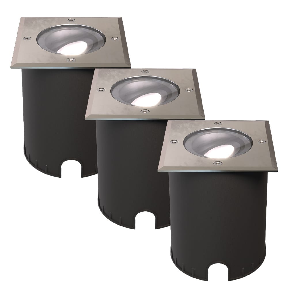 Set van 3 Cody LED Grondspots RVS - GU10 4,5 Watt 345 lumen dimbaar - 6500K Daglicht wit - Kantelbaar - Overrijdbaar - Vierkant - IP67 waterdicht afbeelding 1