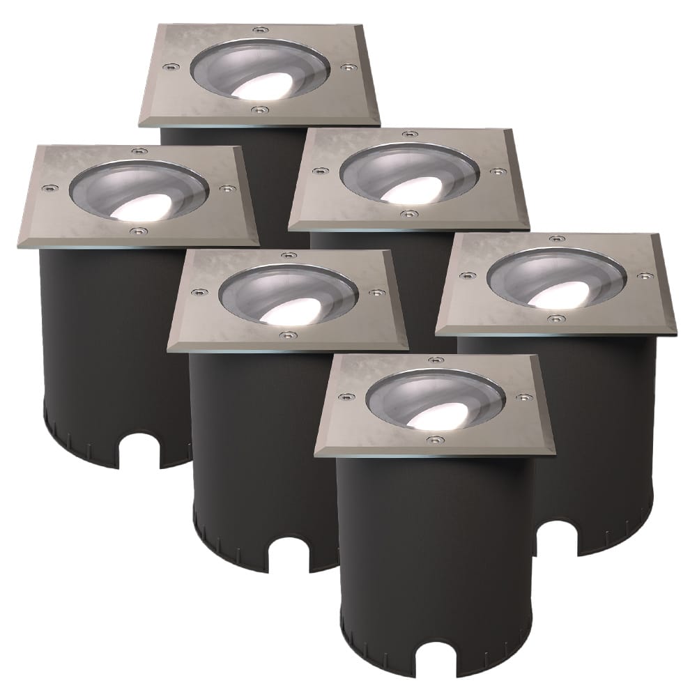 Set van 6 Cody LED Grondspots RVS - GU10 4,5 Watt 345 lumen dimbaar - 6500K Daglicht wit - Kantelbaar - Overrijdbaar - Vierkant - IP67 waterdicht afbeelding