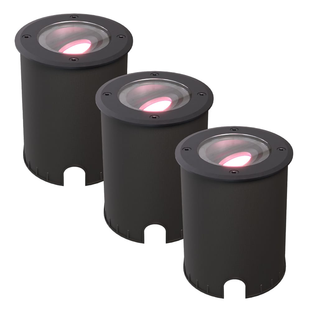 Set van 3 Lilly Smart LED Grondspot IP67 waterdicht 5,5 Watt 345 Lumen Kantelbaar Overrijdbaar Rond Wifi Bluetooth RGBWW GU10 Google Home, Amazon Alexa en Siri Zwart