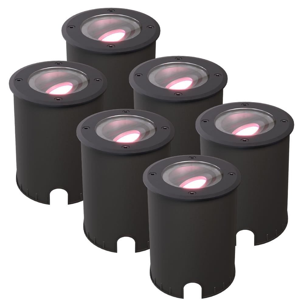 Set van 6 Lilly - Smart LED Grondspot - IP67 waterdicht - 5,5 Watt 345 Lumen - Kantelbaar - Overrijdbaar - Rond - Wifi + Bluetooth - RGBWW - GU10 - Google Home, Amazon Alexa en Siri - Zwart afbeelding