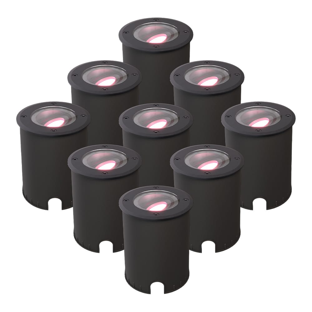 Set van 9 Lilly - Smart LED Grondspot - IP67 waterdicht - 5,5 Watt 345 Lumen - Kantelbaar - Overrijdbaar - Rond - Wifi + Bluetooth - RGBWW - GU10 - Google Home, Amazon Alexa en Siri - Zwart afbeelding