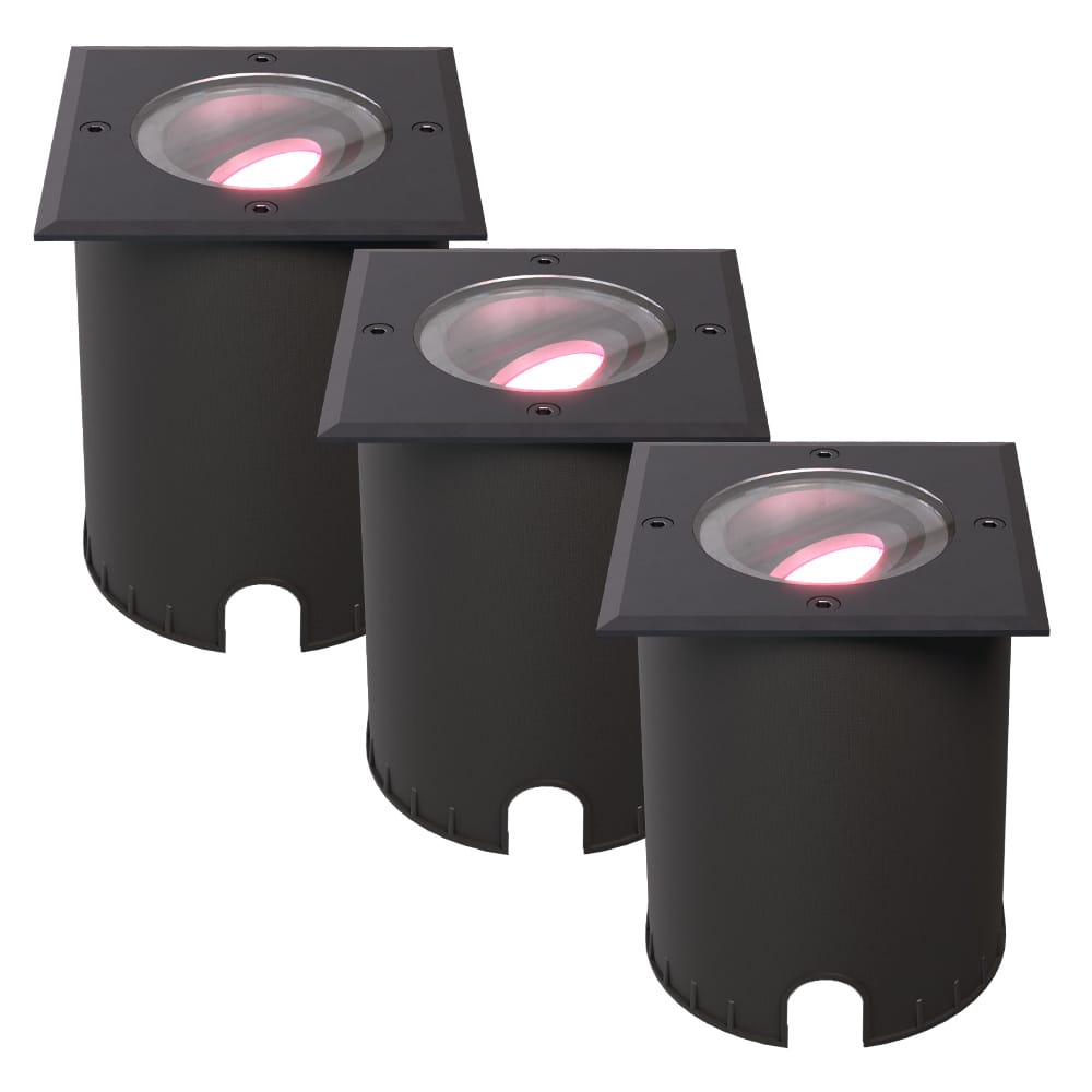 Set van 3 Cody - Smart LED Grondspot - IP67 waterdicht - 5,5 Watt 345 Lumen - Kantelbaar - Overrijdbaar - Vierkant - Wifi + Bluetooth - RGBWW - GU10 - Google Home, Amazon Alexa en Siri - Zwart afbeelding