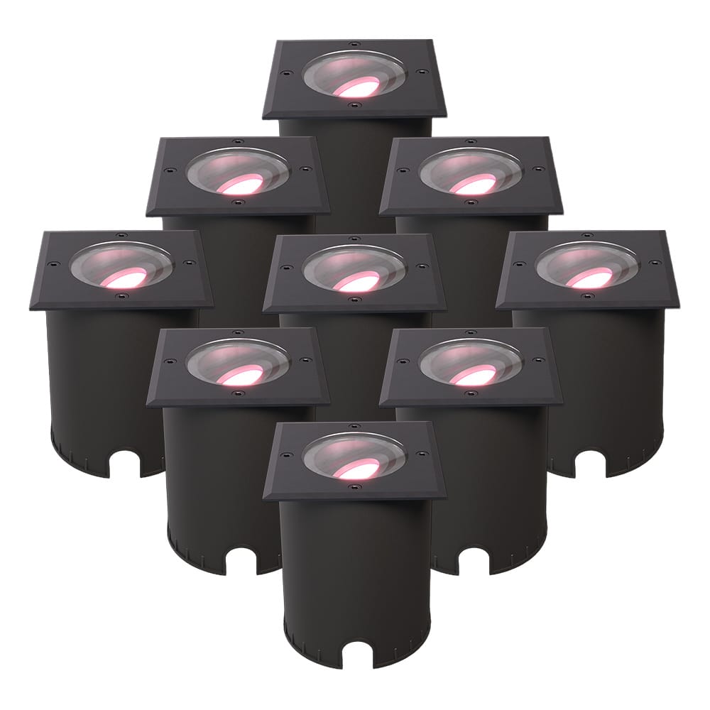 Set van 9 Cody - Smart LED Grondspot - IP67 waterdicht - 5,5 Watt 345 Lumen - Kantelbaar - Overrijdbaar - Vierkant - Wifi + Bluetooth - RGBWW - GU10 - Google Home, Amazon Alexa en Siri - Zwart afbeelding